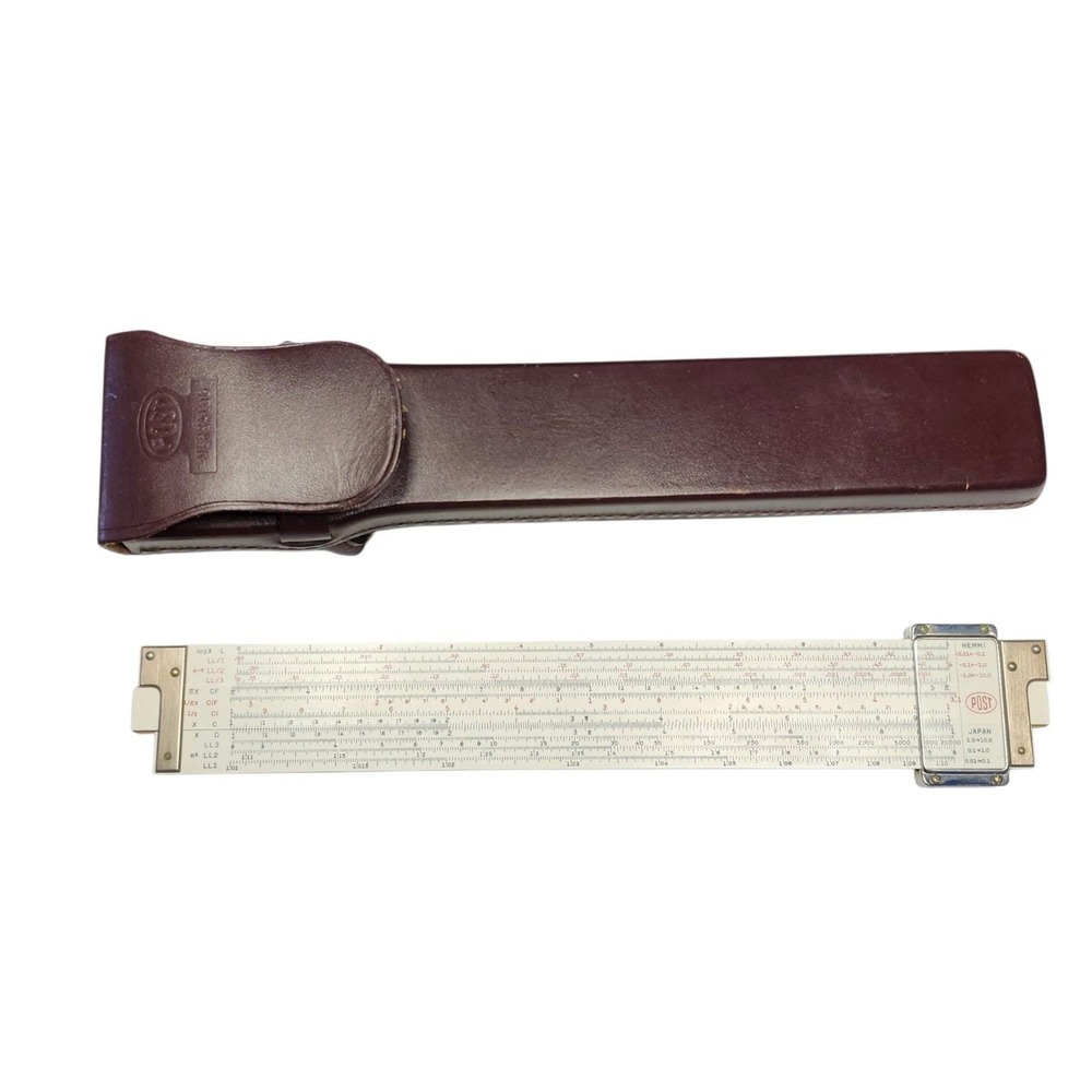 1964 Frederick Post 1460 Versalog Slide Rule w/ Leather Case HEMMI Japan BAMBOO
